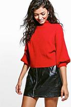 Boohoo Aaliyah Funnel Neck Balloon Sleeve Rib Jumper