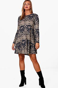 Boohoo Paisley Brushed Knit Swing Dress