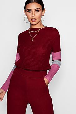 Boohoo Petite Sports Stripe Sleeve Jumper