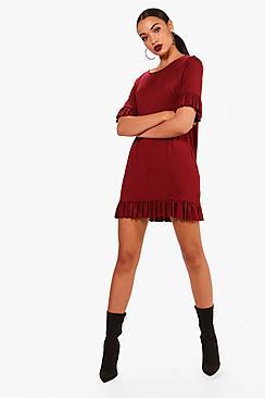 Boohoo Avah Ruffle Detail Jersey Shift Dress