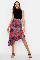 Boohoo Tall Floral Print Ruffle Hem Midi Skirt