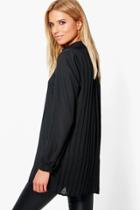Boohoo Layla Pleat Back Long Sleeve Shirt Black