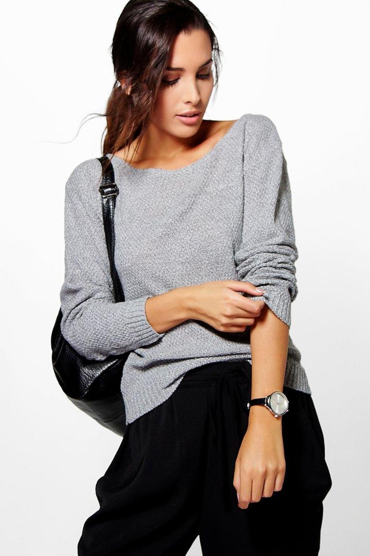Boohoo Hallie Marl Moss Stitch Jumper Grey