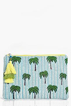 Boohoo Hannah Palm Tree Beaded Clutch Bag