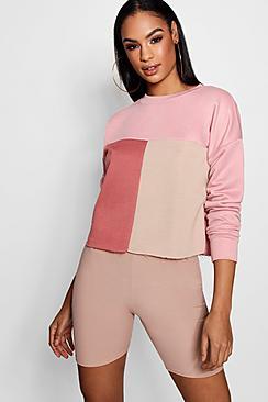 Boohoo Zoey Colour Block Tonal Boxy Sweat
