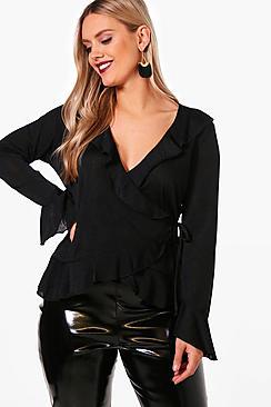 Boohoo Plus Yazz Knitted Ruffle Wrap Top