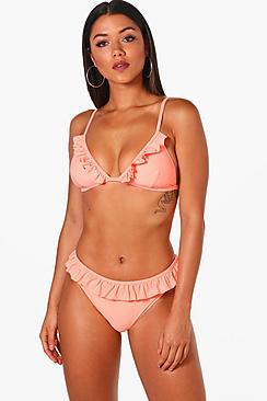 Boohoo Cuba Soft Frill Triangle Bikini