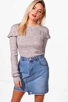 Boohoo Eloise Rib Jumper With Frill Shoulders