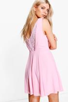 Boohoo Aurora Lace Back Detail Skater Dress Pink