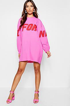 Boohoo California Sleeve Print Oversized Sweatshirt Dress