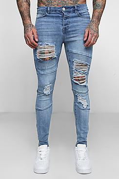 Boohoo Super Skinny Distressed Panel Biker Jeans