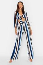 Boohoo Tall Stripe Tie Front Top & Wide Leg Trouser Co-ord Set