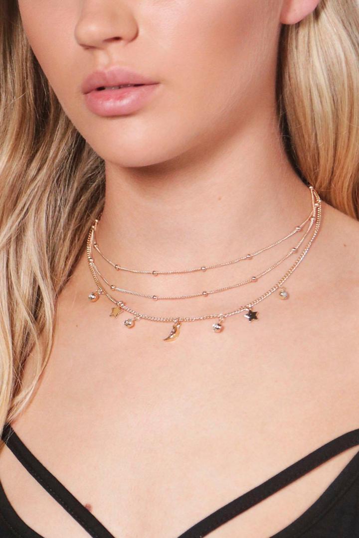 Boohoo Freya Diamante & Star Layered Chain Choker Gold