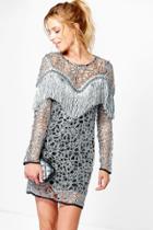 Boohoo Boutique Ava Tassel Long Sleeved Dress Silver