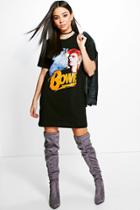 Boohoo Katie Bowie License T-shirt Dress Black
