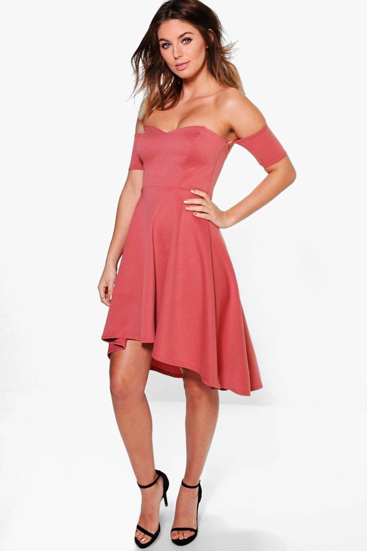 Boohoo Melinda Dip Hem Skater Dress Rose