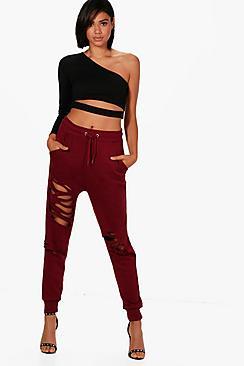 Boohoo Alana Distressed Front Loopback Joggers