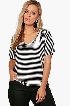 Boohoo Plus Jenny V Neck Stripe Tee