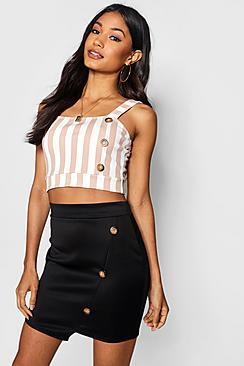 Boohoo Scuba Wrap & Mock Horn Button Front Mini Skirt