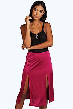 Boohoo Harper Double Split Slinky Midi Skirt