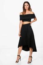 Boohoo Anna Off Shoulder Crop & Dip Hem Co-ord Set Black