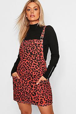 Boohoo Plus Leopard Print Dungaree Dress