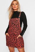 Boohoo Plus Leopard Print Dungaree Dress