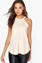 Boohoo Tall Verity High Neck Strap Top Nude