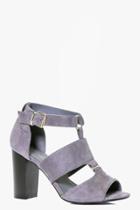 Boohoo Tegan Peeptoe Cut Work Block Heel Grey