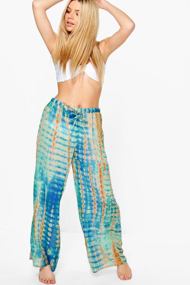 Boohoo Emily Tie Dye Beach Trouser Blue