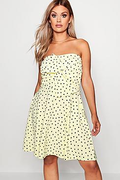 Boohoo Plus Lizzie Polka Dot Bow Front Skater Dress