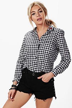 Boohoo Aria Gingham Embroidered Collar Shirt