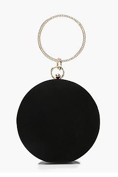 Boohoo Diamante Ring Handle Suedette Box Clutch