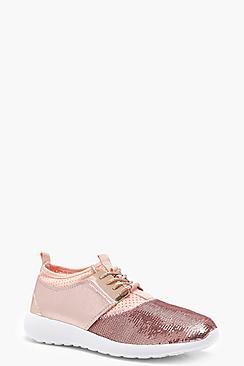 Boohoo Sequin Lace Up Trainers
