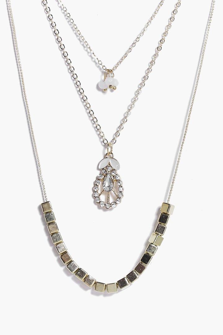 Boohoo Connie Beaded Layered Necklace Gold