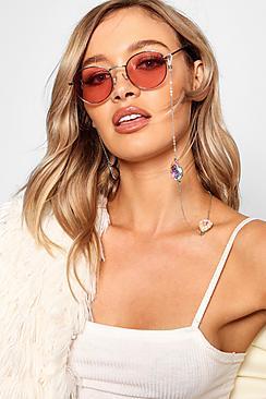 Boohoo Tia Holographic Embellished Sunglasses Chain