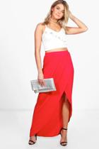 Boohoo Reine Wrap Front Jersey Maxi Skirt Red
