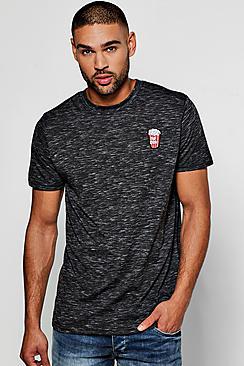 Boohoo Badge Embroidered T Shirt In Space Dye
