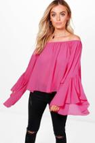 Boohoo Ella Off The Shoulder Ruffle Top Cerise