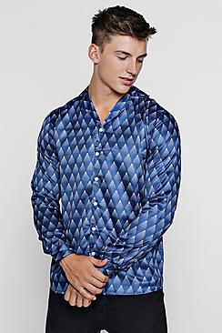 Boohoo Gradient Print Long Sleeve Revere Satin Shirt