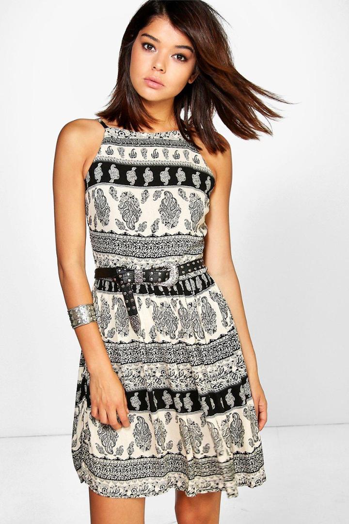 Boohoo Kerry Printed Summer Dress Black
