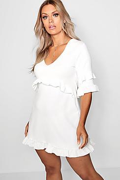 Boohoo Plus Ruffle Flare Sleeve Skater Dress