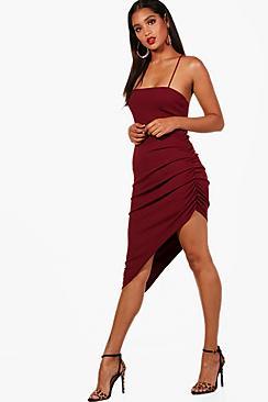 Boohoo Mimi Square Neck Ruched Side Midi Dress