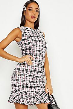 Boohoo Tweed Button Detail Mini Dress