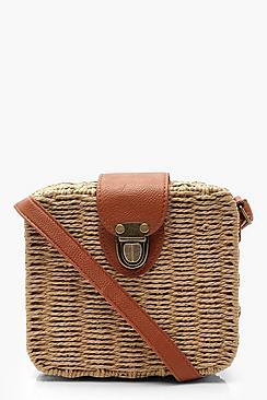 Boohoo Structured Straw Pushlock Crossbody