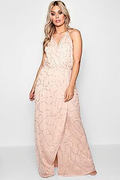 Boohoo Plus Plunge Wrap Front Sequin Maxi Dress