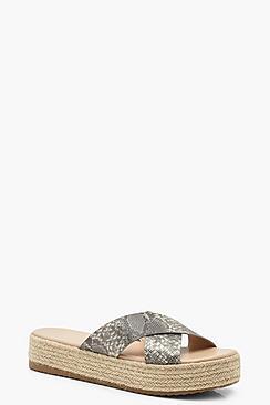 Boohoo Snake Cross Strap Espadrille Flatforms