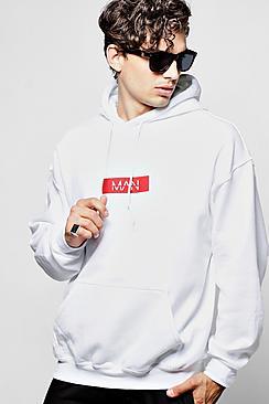 Boohoo Oversized Man Red Box Print Hoodie