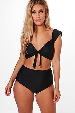 Boohoo Plus Tie Front Bikini