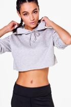 Boohoo Leila Fit Hooded Crop Running Sweat Grey